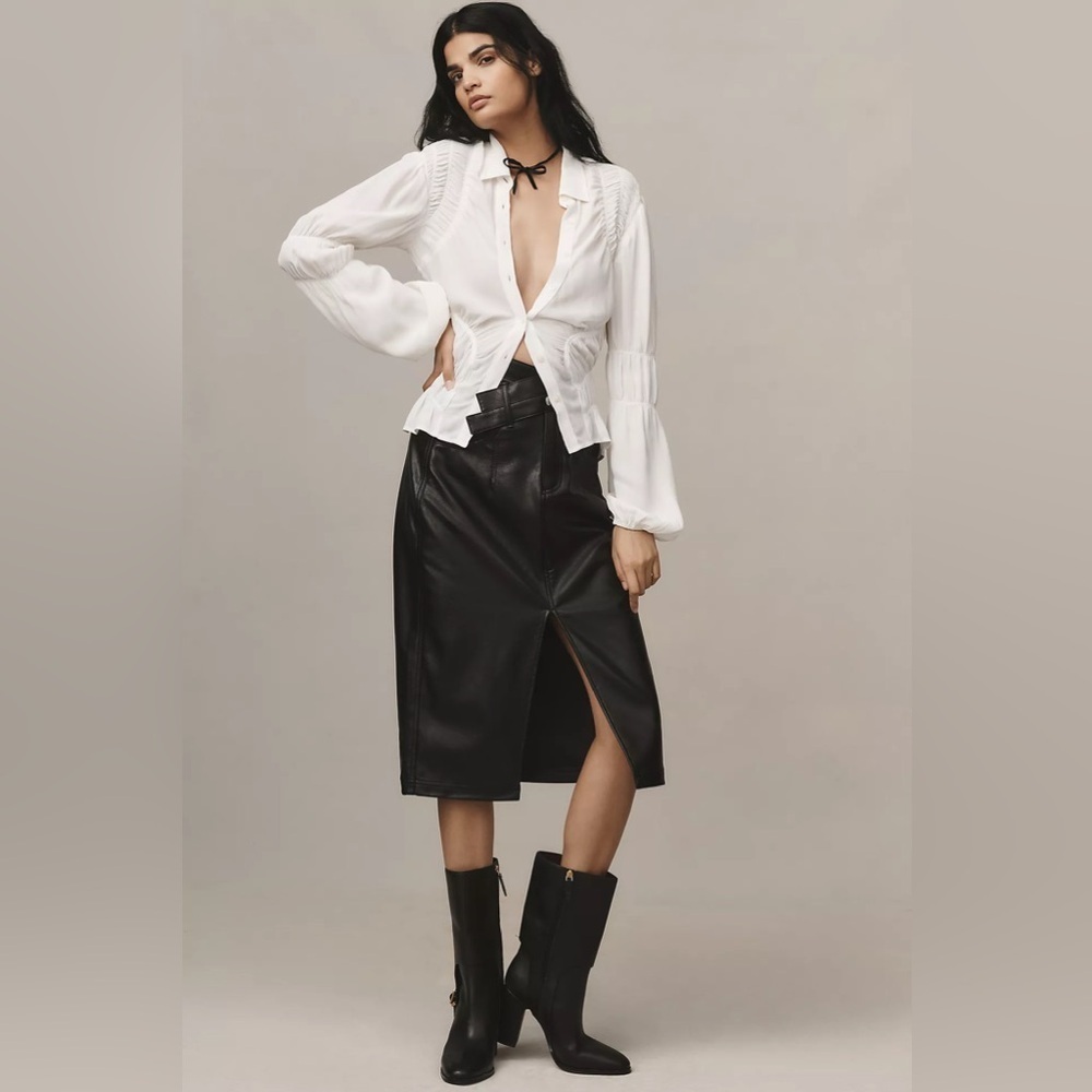 .
Pilcro Faux Leather Double-Strap Midi Skirt